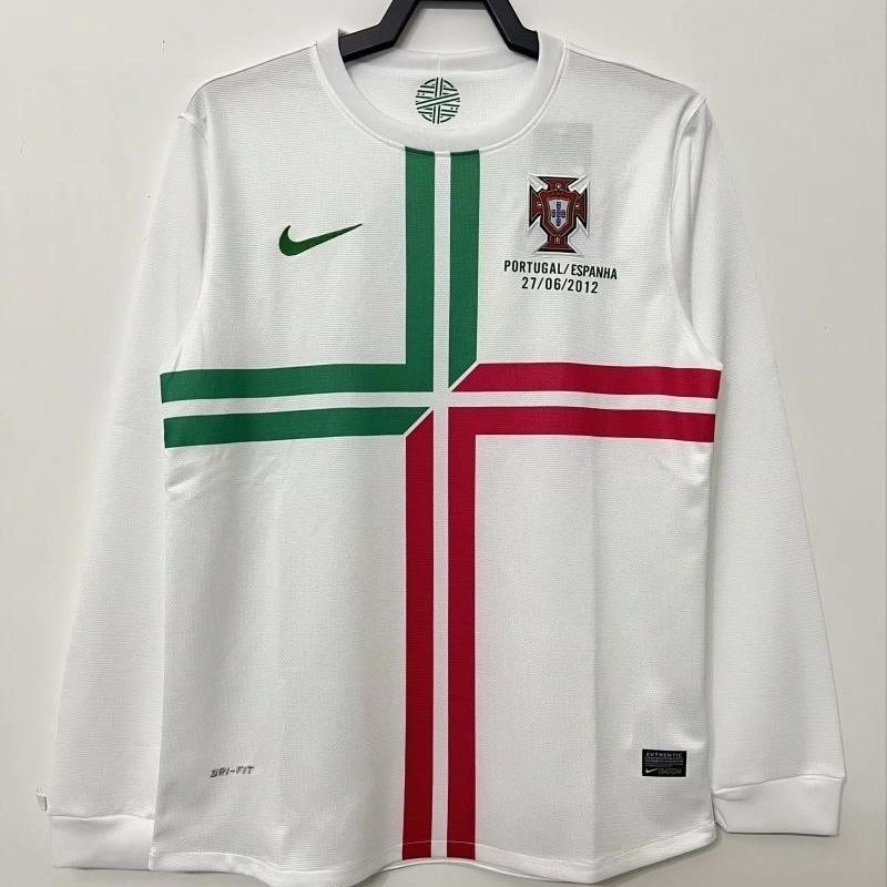 Jersey Sepak Bola Lengan Panjang Tandang Portugal Dewasa Retro 2012 T shirt pria