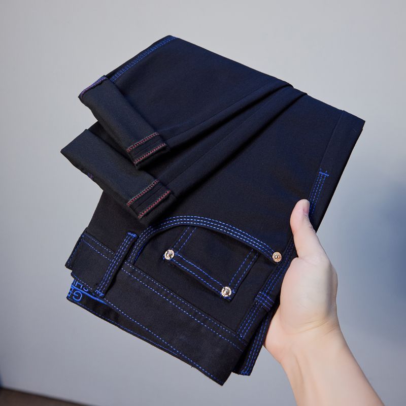 Celana jeans hitam pria longgar, celana pendek ramping, celana pendek pria longgar