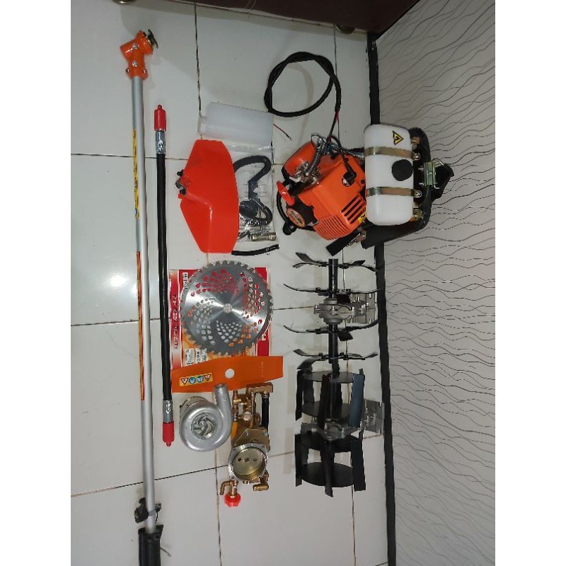 mesin rumput 6 fungsi potong rumput,pengembur,penyiang,pompa air,mesin steam dan pot.ranting