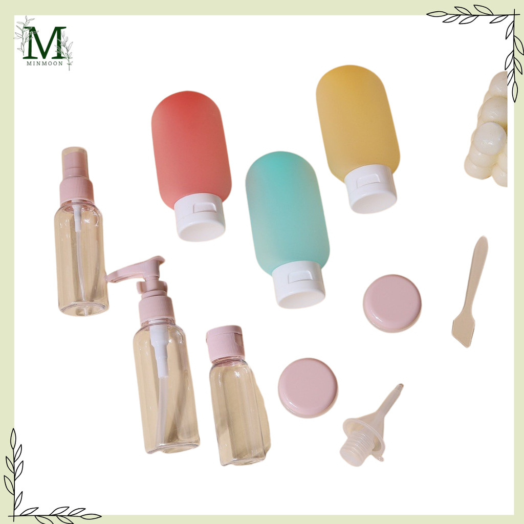 MINMOON - Botol Travel Kit isi 10pcs H1081 Perlengkapan Lotion Sabun Skincare Praktis Wadah Isi Ulan