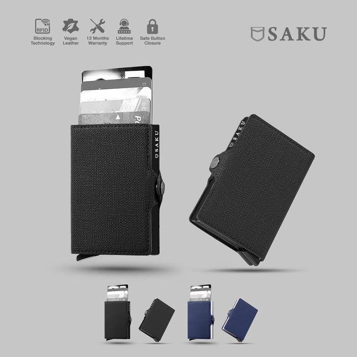 promo  -SAKU Dompet Kartu Pria Wanita Card Holder Wallet RFID Textured BLCK - Black, Single