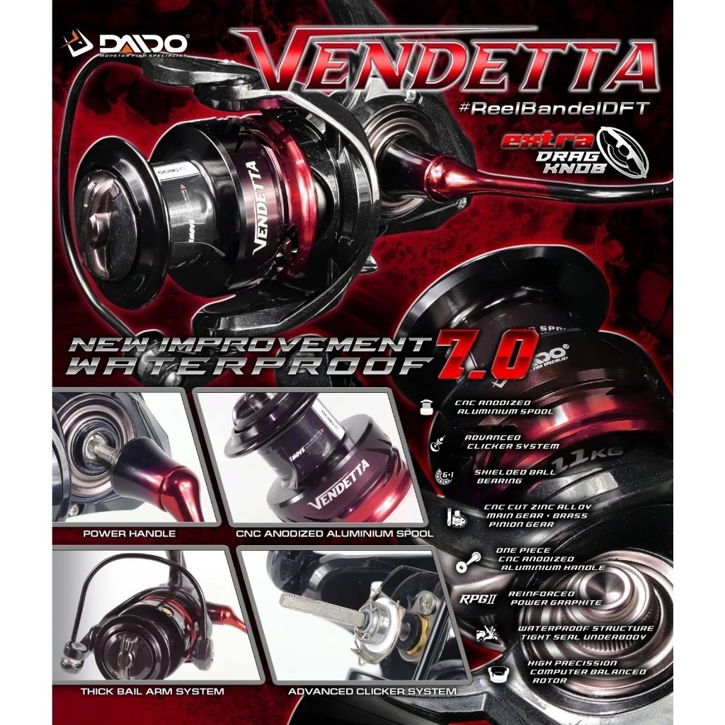 Reel daido vendetta power handle ukuran 3000 - reel pancing daido vendeta baru