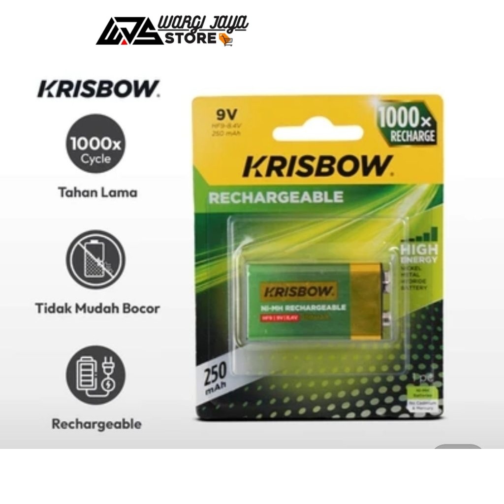 Krisbow Baterai Isi Ulang Rechargeable 9 v 250 Mah 9v