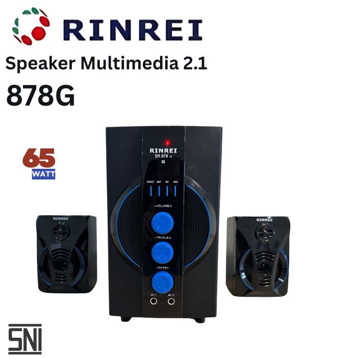 Rinrei Speaker Bluetooth Multimedia 2.1 65W Mic Karaoke SR 878G FM Radio SD Card USB Remote (A)