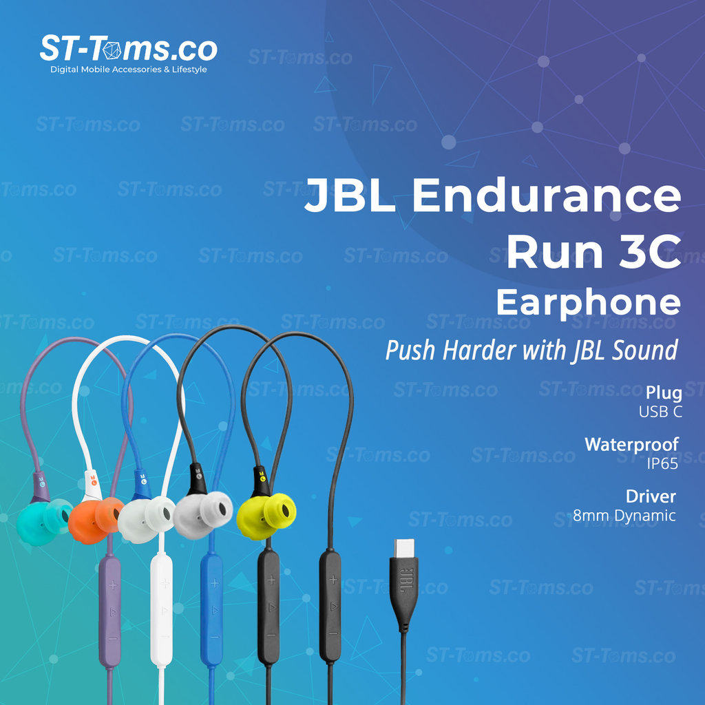 JBL Endurance Run 3 USB-C 3C Earphone Wired Type C With Fliphook IP65
