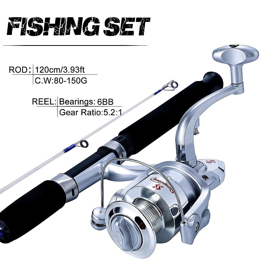 TergacorSougayilang Pancingan Set Lengkap Joran Pancing Set 1.2- 1.8m Dan Spinning Reel Pancing 1000