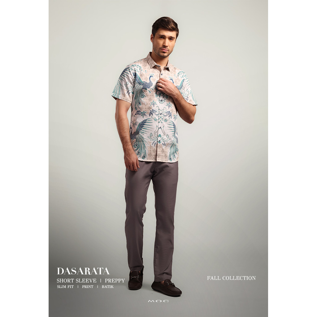 MOC - Kemeja Batik Pria Lengan Pendek Dasarata - Beige