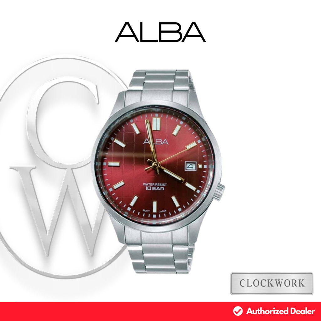 Jam Tangan Alba Pria AG8M31 / AG8M31X1 Rantai Casual Formal Classic Silver dial Merah