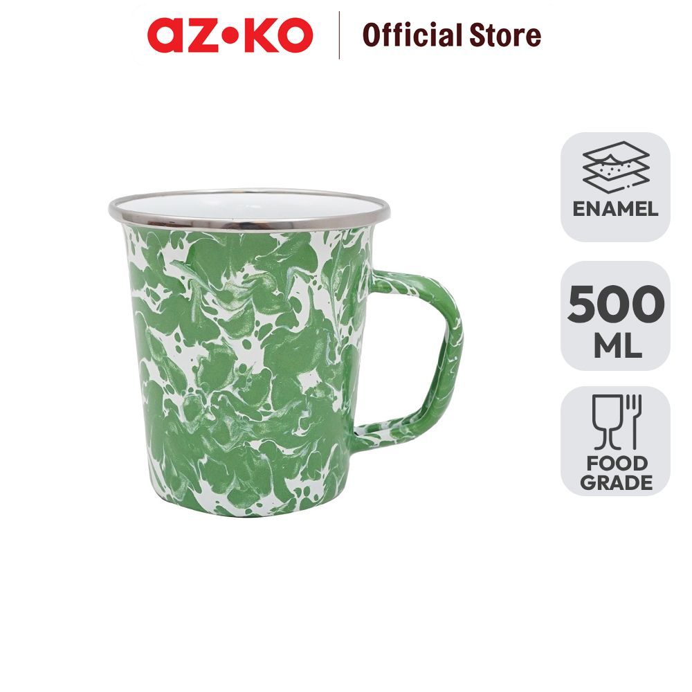 AZKO Kichero Mug Latte Enamel Doreng 500 ml - Hijau Gelas Minum Tea Cangkir Kopi Wadah Minuman Coffe