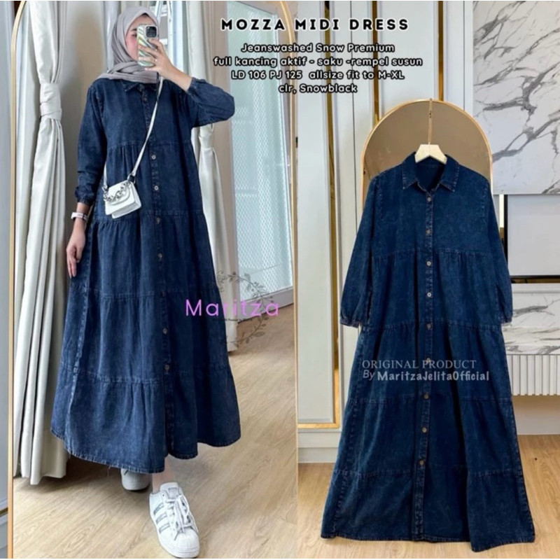 Mozza Midi Dress Jeans Wanita Terbaru Jumbo