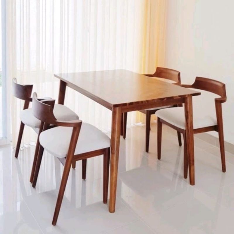 MEJA MAKAN KURSI CAFE KAYU JATI(Tebal meja 3cm