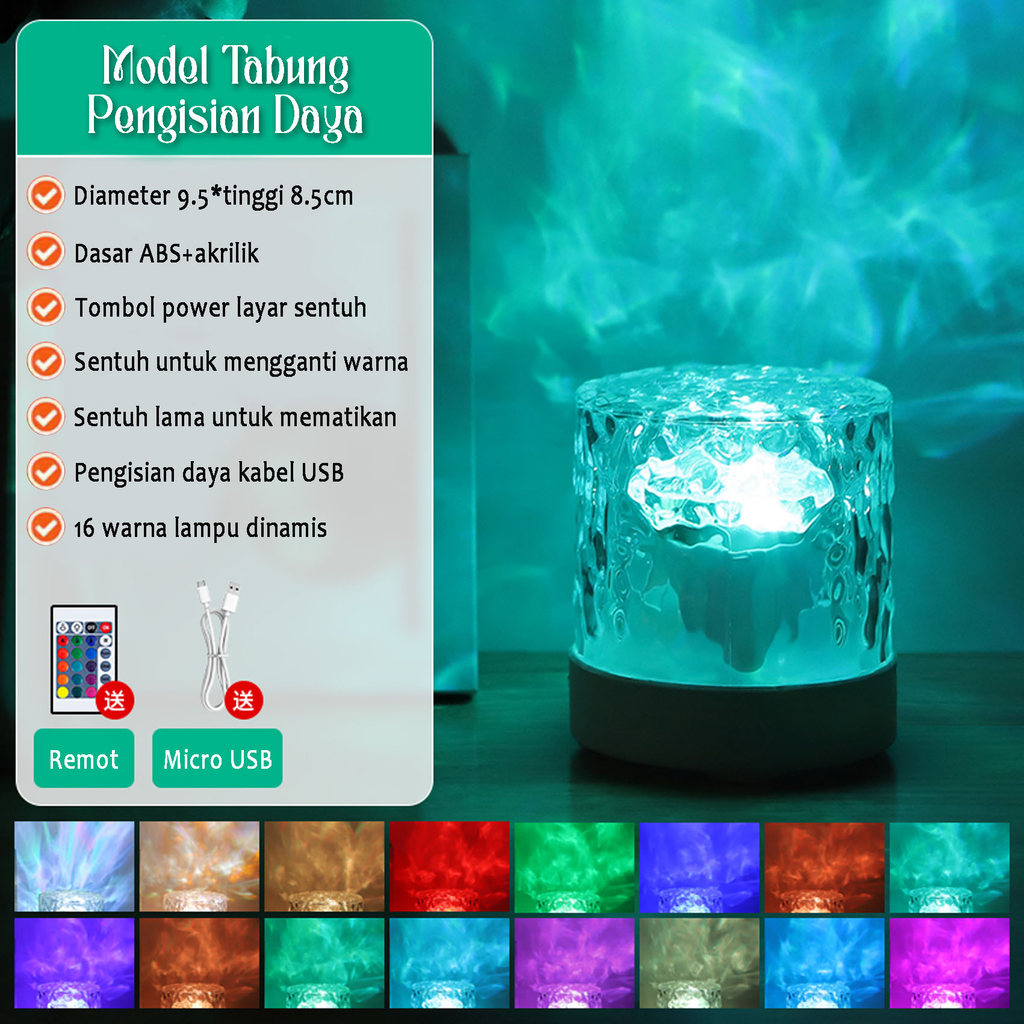 16 Warna Lampu Proyektor Crystal Meja Lampu LED Kamar Tidur Aesthetic Lampu Proyektor Kristal