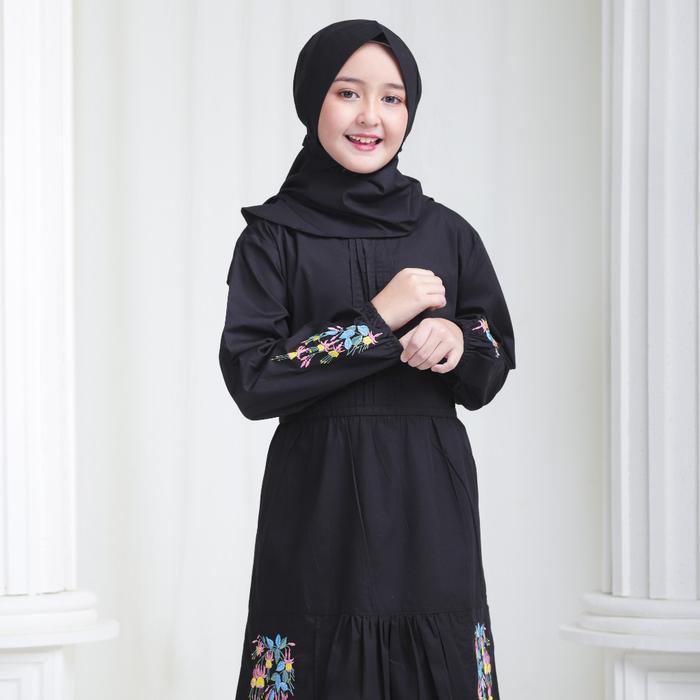 Baju Gamis Anak dan Remaja Fayrany Katun Hitam Ameena G-AH-006 - Bordir Warna, Size 4