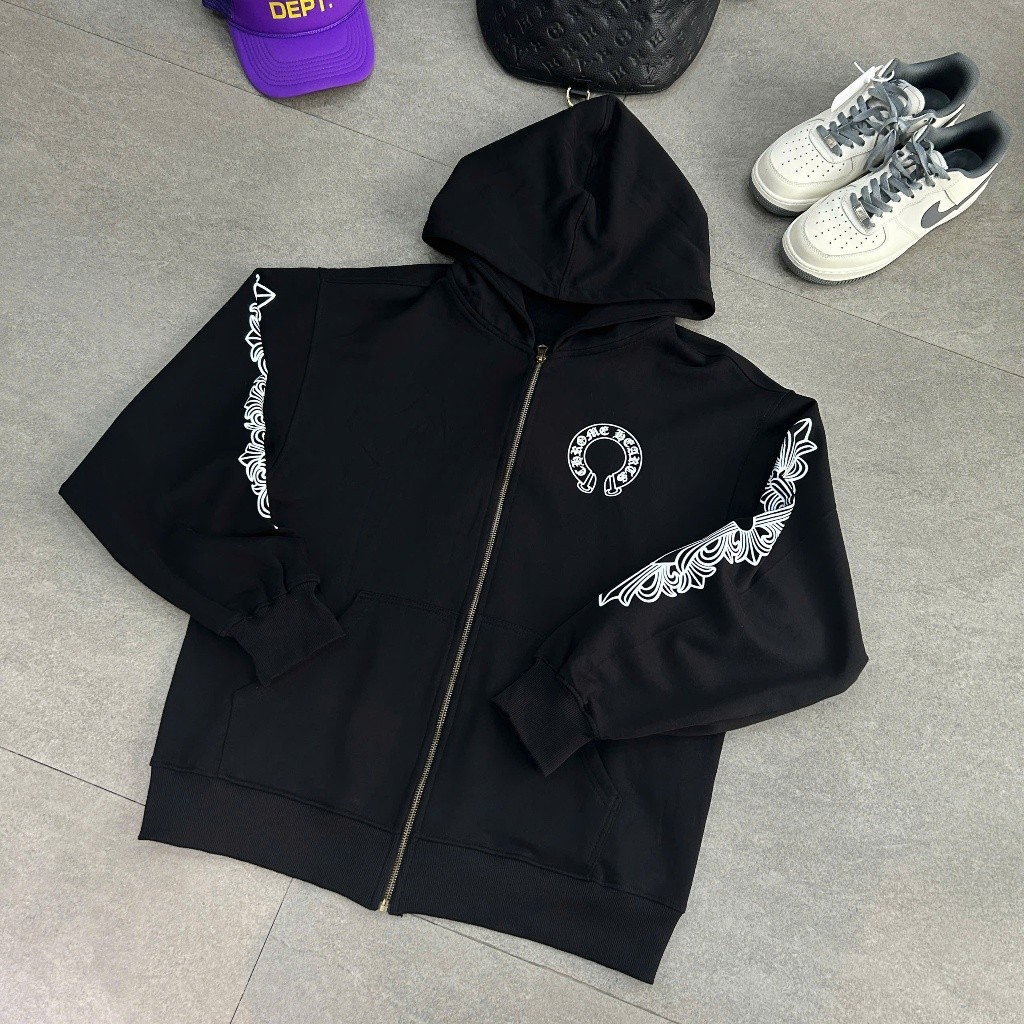 [HOODIE] Zipper Hoodie Chrome Hearts - Unisex Pria Wanita Black - Full TAG Mirror 1:1 Spellout