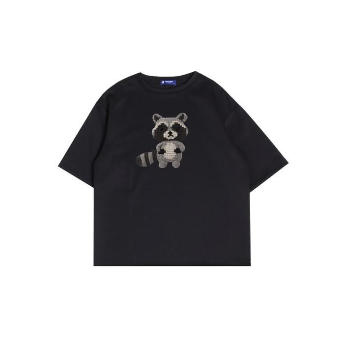 kaos oversize gambar racoon knitted scuba bahan tebal distro pria hitam MTO86 putih MTO85 navy MTO84