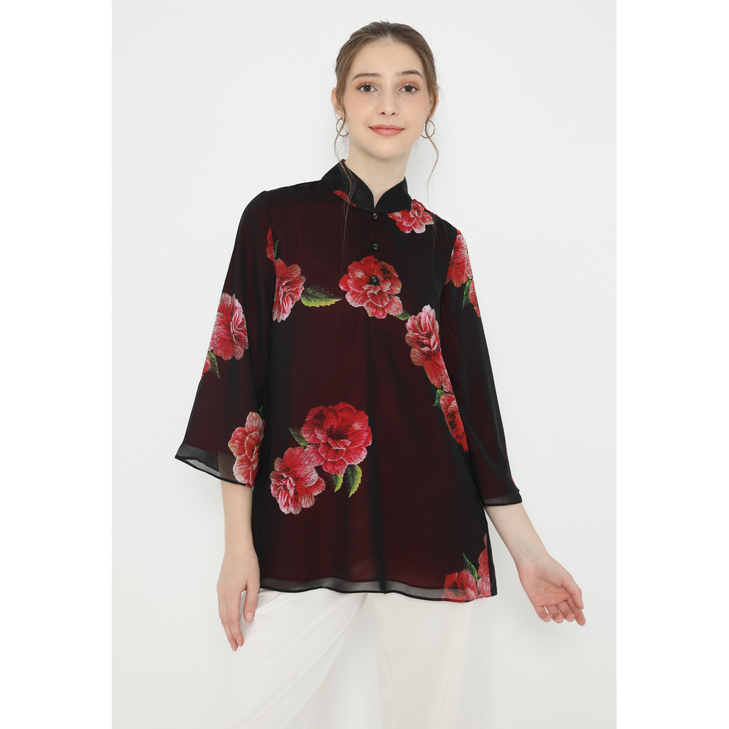 Blus Sanghai Sifon Hitam Bunga Sanghai Floral Blouse Sifon In Black By Brilliant Girl