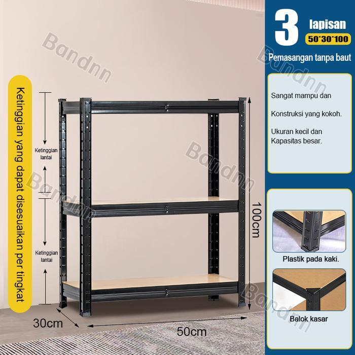 PROMO  COD UPSEN Rak Kayu Penyimpanan Baja 5 Lapisan Rumah Tangga Besi Siku Anti Air dan Sudut Tahan