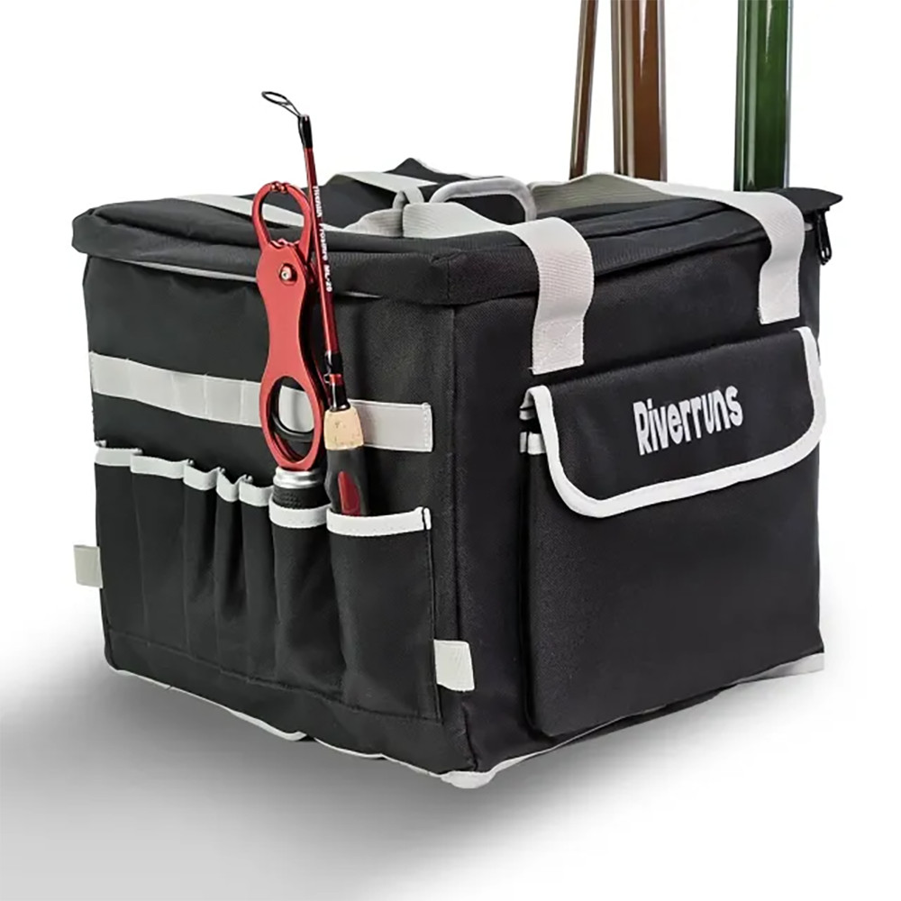 Riverruns Kayak Crate Bag Durable Saltwater Resistant Kayak Fishing Bag with 3 Fishing Rod Holders L