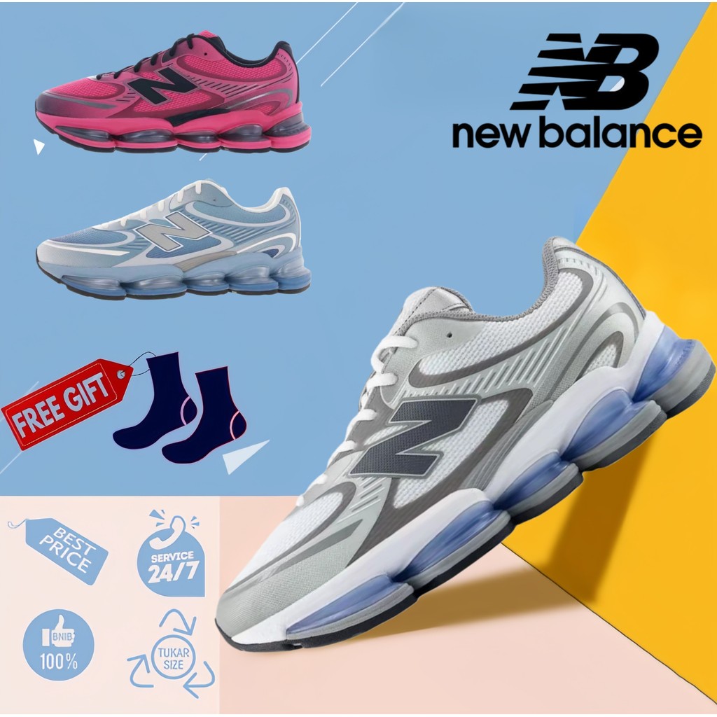 New Balance ABZORB 2000 Sepatu Lari Premium Cocok untuk Pria dan Wanita, Warna Putih Abu - Abu Biru,