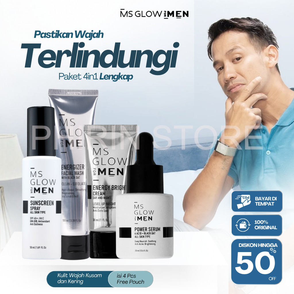 Ms Glow For Men Paket Lengkap 4in1 Skincare Pria Penghilang Flek Jerawat Cowok Maskulin BELI 2 MURAH