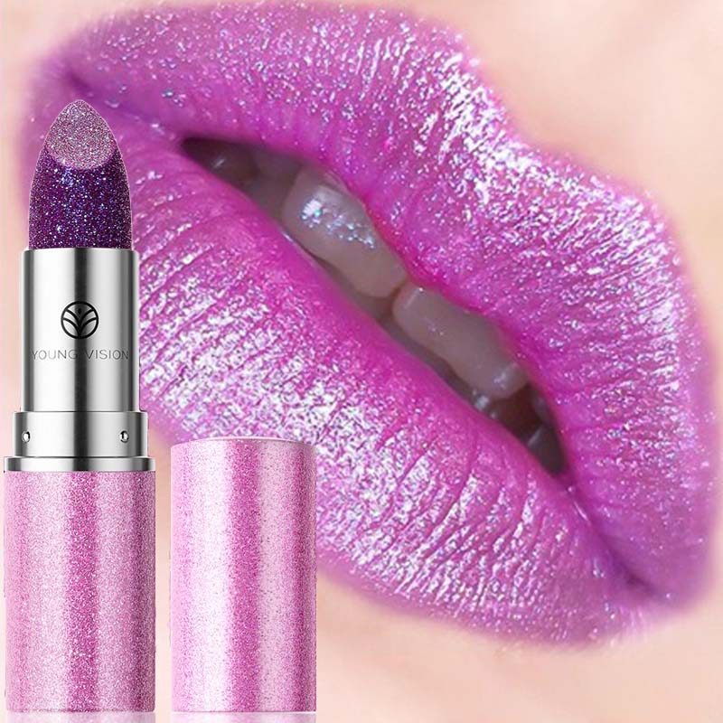 Chameleon Lipstik Gloss Berkilau, Kosmetik Lipstik Eyeshadow Glitter Multiguna Warna Mutiara Ungu Me