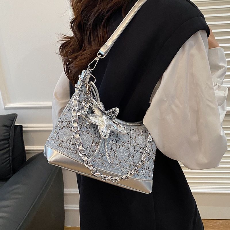 Jeans berlian tas wanita rantai bawah lengan tas bahu tunggal tas tas bahu