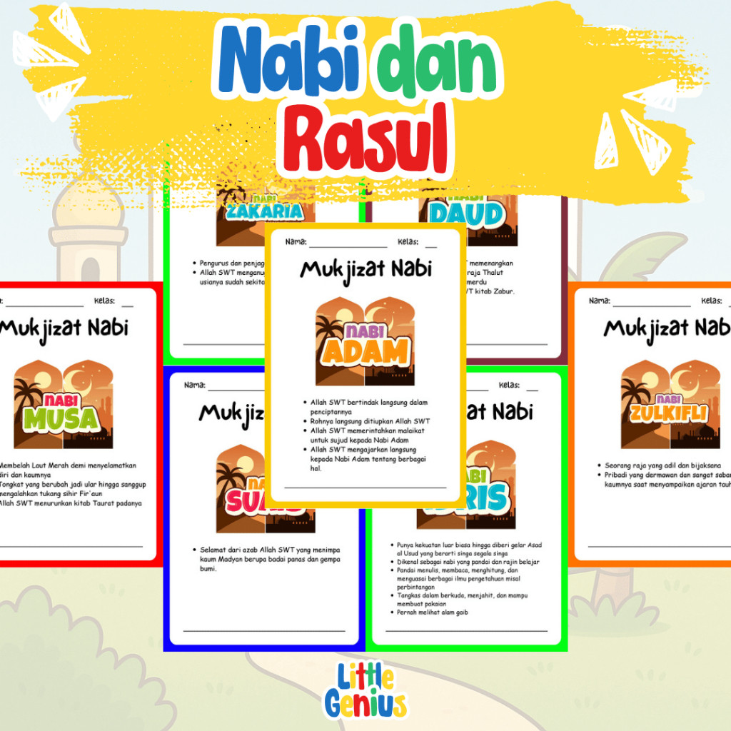 Buku Aktivitas Pertama Worksheet Anak Islam Muslim Paud TK SD Huruf Hijaiyah Nabi dan Rasul Asmaul H