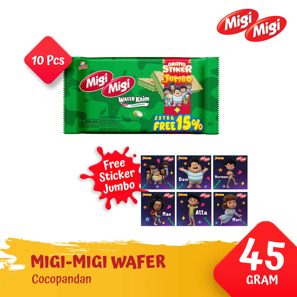 Migi Migi Wafer Krim 45gr - Cocopandan [Free Stiker Jumbo]