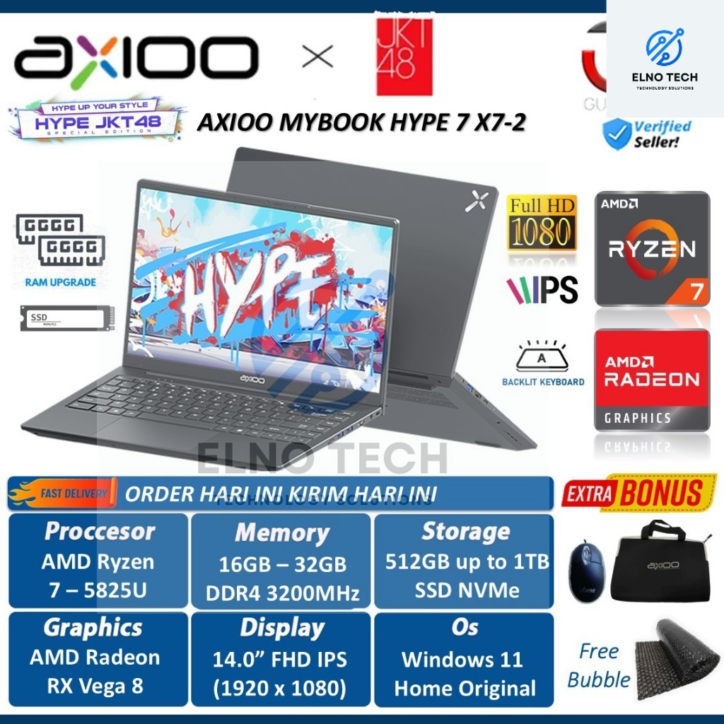 Laptop Axioo Hype 7 X7 AMD Ryzen 7 5825U 32GB RAM 512GB SSD Radeon RX Vega 8 14.0 FHD IPS W11