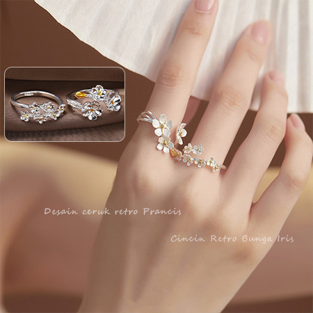 cincin bunga cincin titanium iris vintage terbuka desain bunga hias adjustable untuk wanita