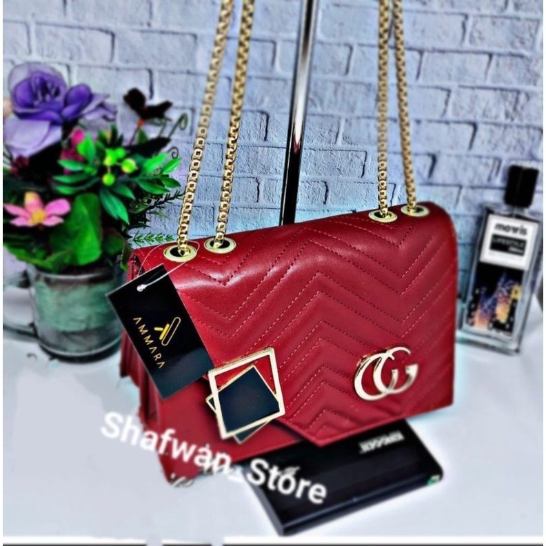 [Trendova] Tas Rantai Wanita Merah – Selempang Kekinian Stylish untuk Hangout & Pesta