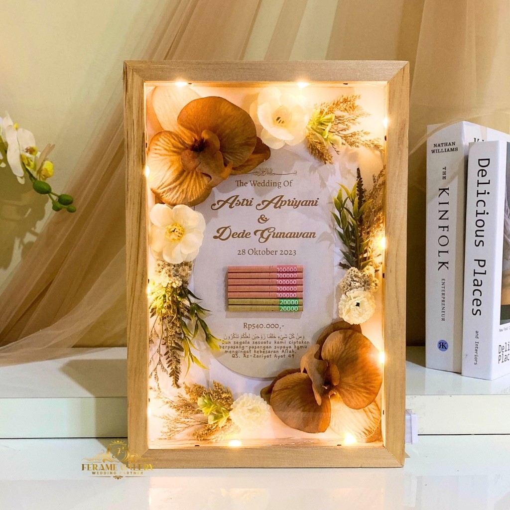 Custom Mahar Pernikahan Rustic Bunga Anggrek Bingkai 30x40/Frame Mahar Nikah