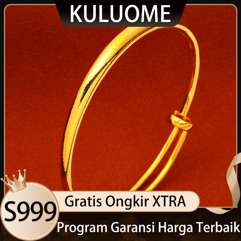 KULUOME Gelang Halus Berlapis Emas Gelang Perut Bulat Dorong-Tarik Imitasi Emas Vietnam Berlapis Hal