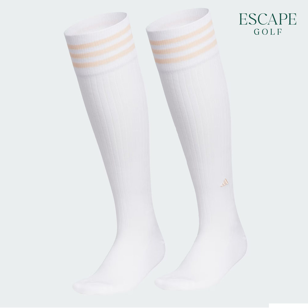 Kaos Kaki Olahraga Wanita | Adidas Golf 3-Stripes Women’s Knee Socks - White Pink