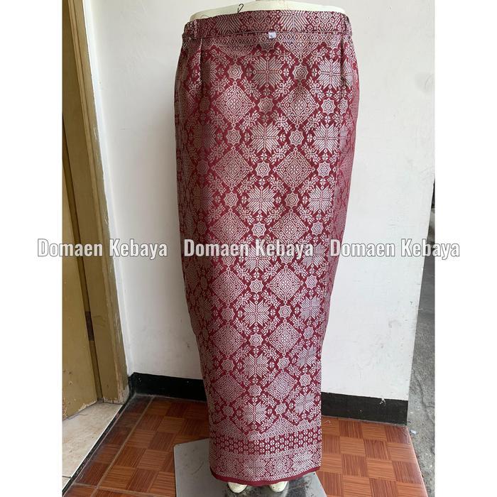Rok Songket Span / Rok Songket Kebaya / Rok Songket Instant Jadi / Rok Wanita - Maroon Silver, S