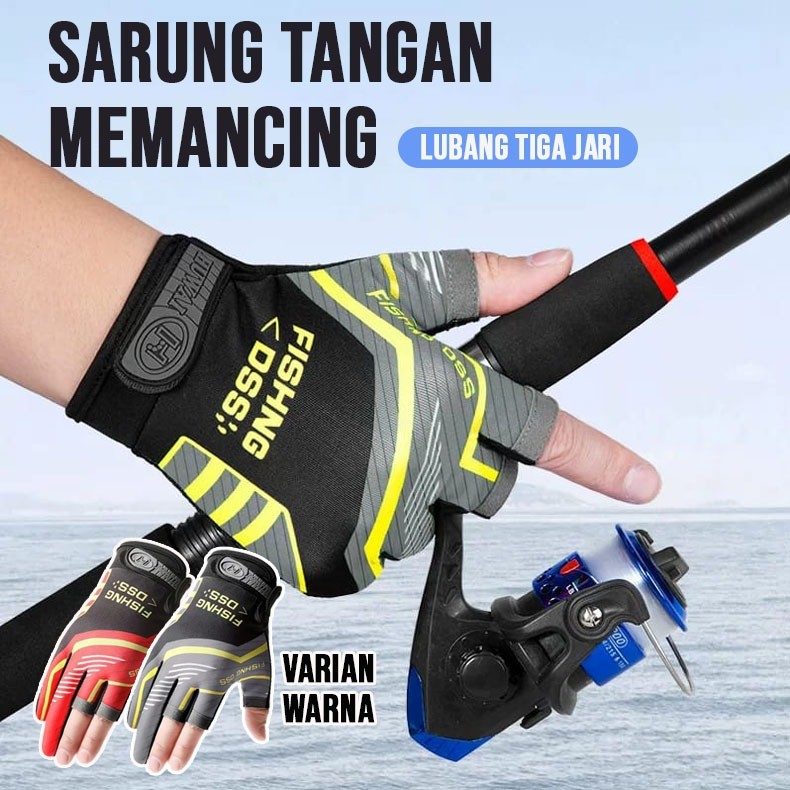 PROMOBBAK Sarung Tangan Memancing | Sarung Tangan Mancing Unisex Tiga Jari Bahan Anti-Slip Anti AirR