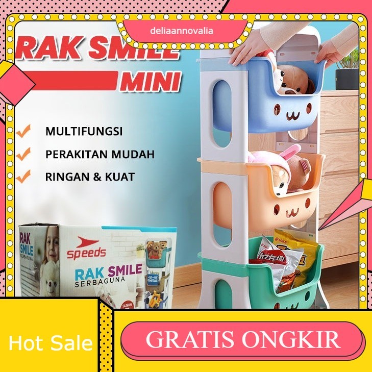 Rak Mainan Anak Smile Rak Mini Roda Susun 3 Tempat Penyimpanan Multifungsi Berkualitas 001-8803