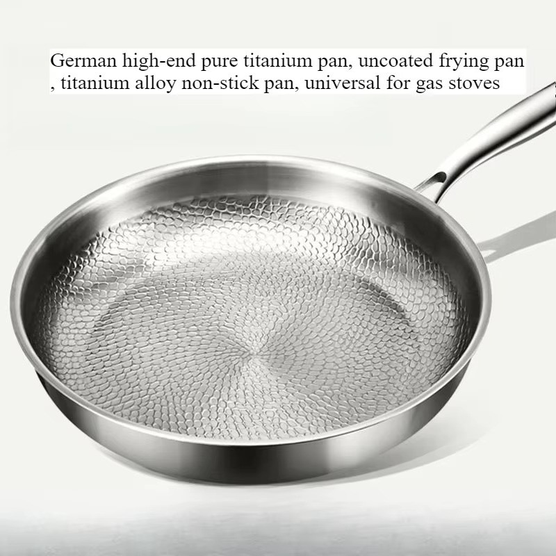 German High-end Titanium Pan, Uncoated Frying Pan, Titanium Alloy Non-stick Pan, Universal for Gas S