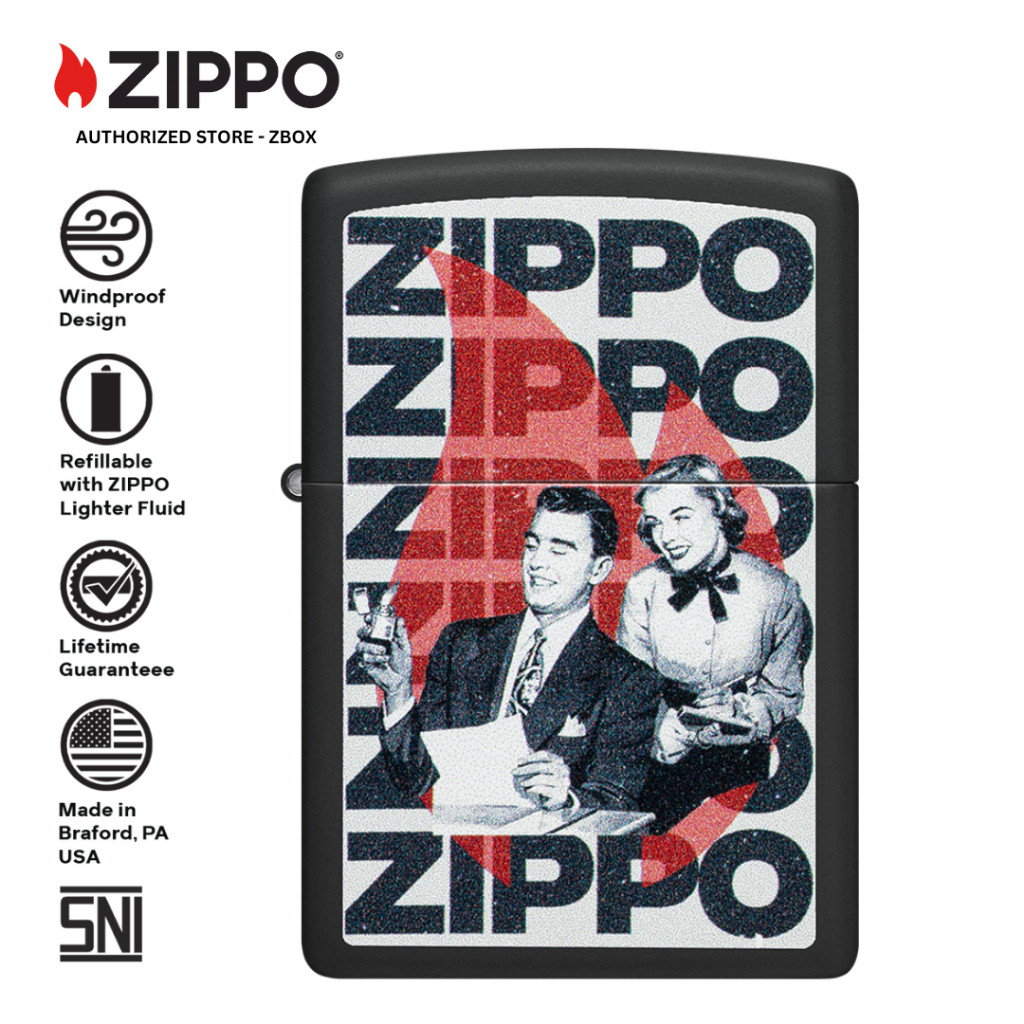 ZIPPO Original 46475 Vintage Design - Black Matte with Colour Image - Korek Api Windproof USA