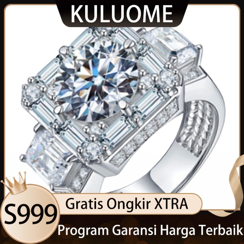 KULUOME Cincin 5 Karat yang Dominan Imitasi Moissanite Cincin Berlian Mewah Cincin Berlian Besar Ema