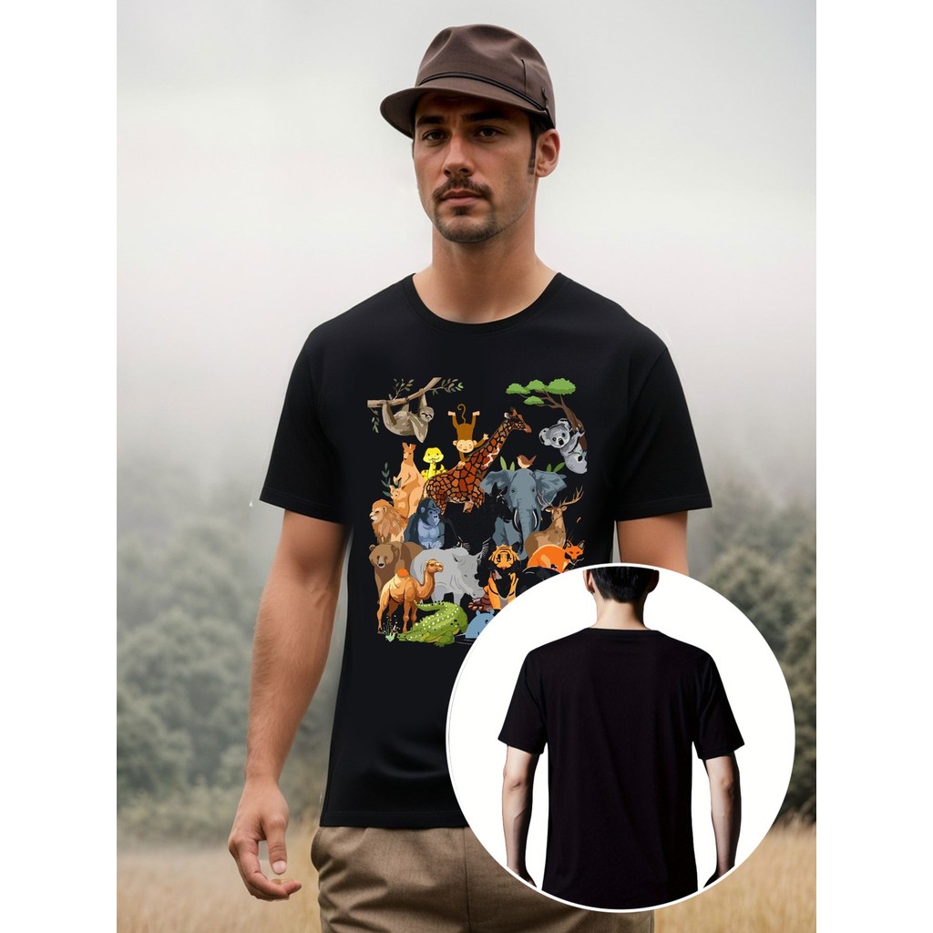 COD T-Shirt Cotton 100% dengan Desain Unik: Print Hewan Cerah Bunga Matahari Gitar NOPE Anjing Tikus