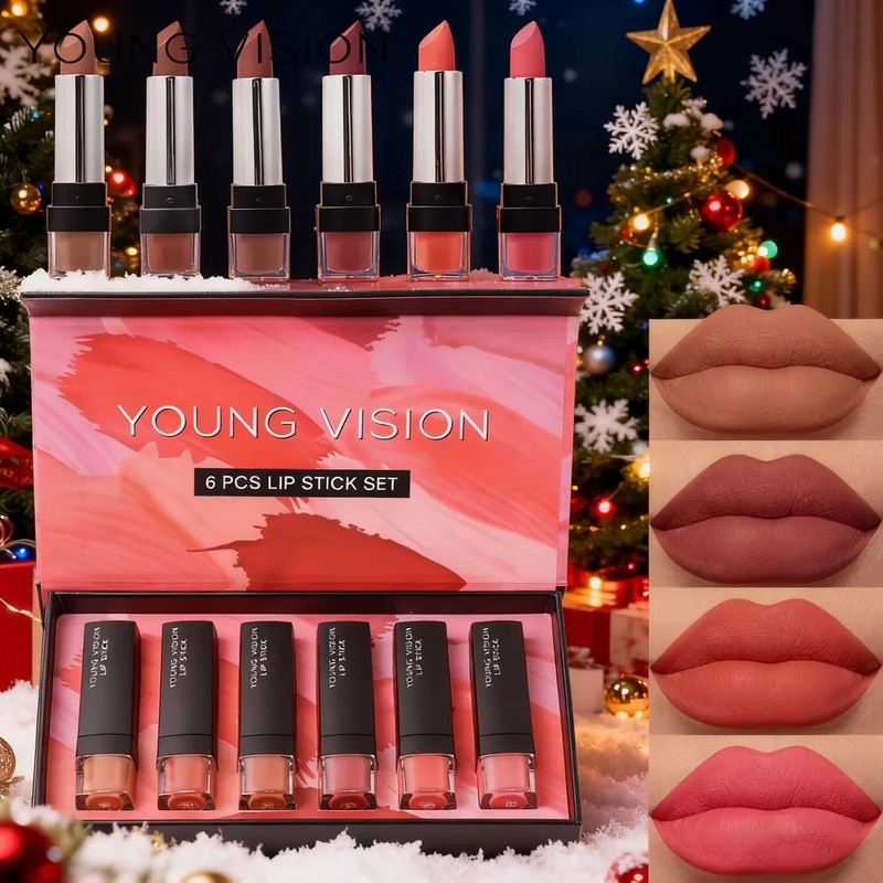 6 pcs / set kotak hadiah lipstik matte set non stick cup lipstik velvet melembabkan lipstik set hadi