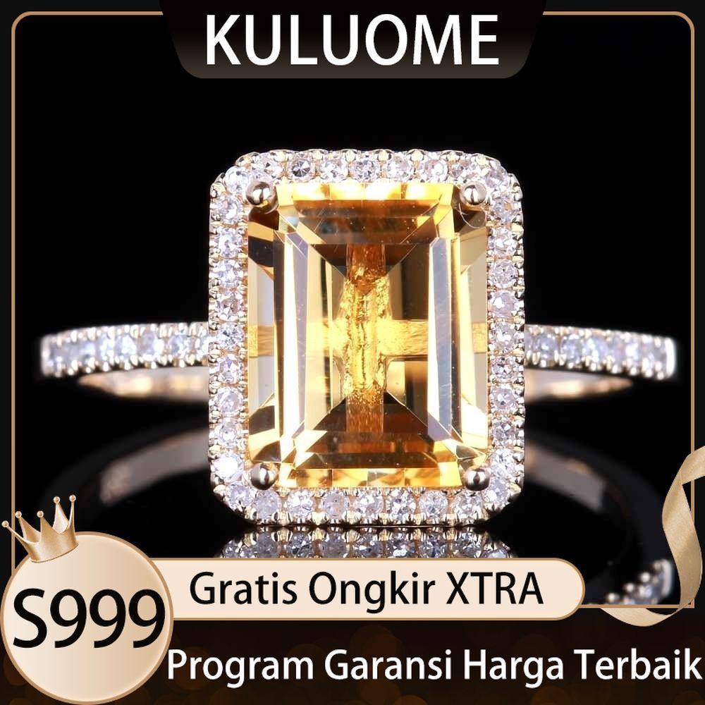 KULUOME Cincin Tunangan Berlian Persegi Warna Champagne Fashion Mikro Inlay Cluster Batu Permata Kun
