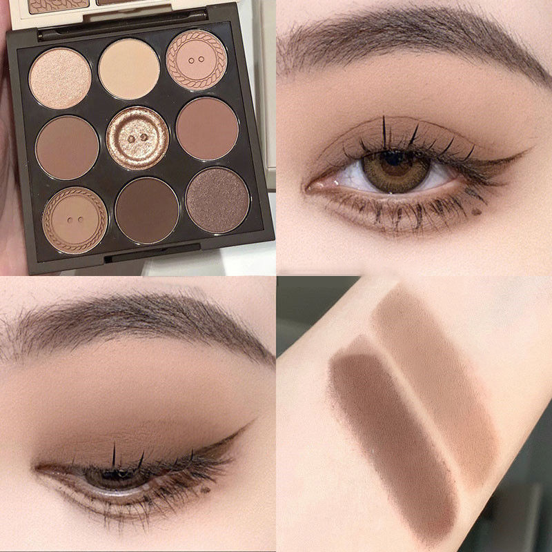 Riasan Eyeshadow 9 Warna, Eye Shadow Coklat Palet Berkilau Matte Tahan Lama Mutiara Halus Berkilau W