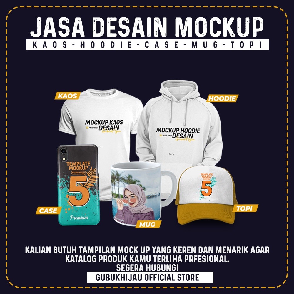 Jasa Desain Mockup KAOS - HOODIE - CASE - MUG - TOPI