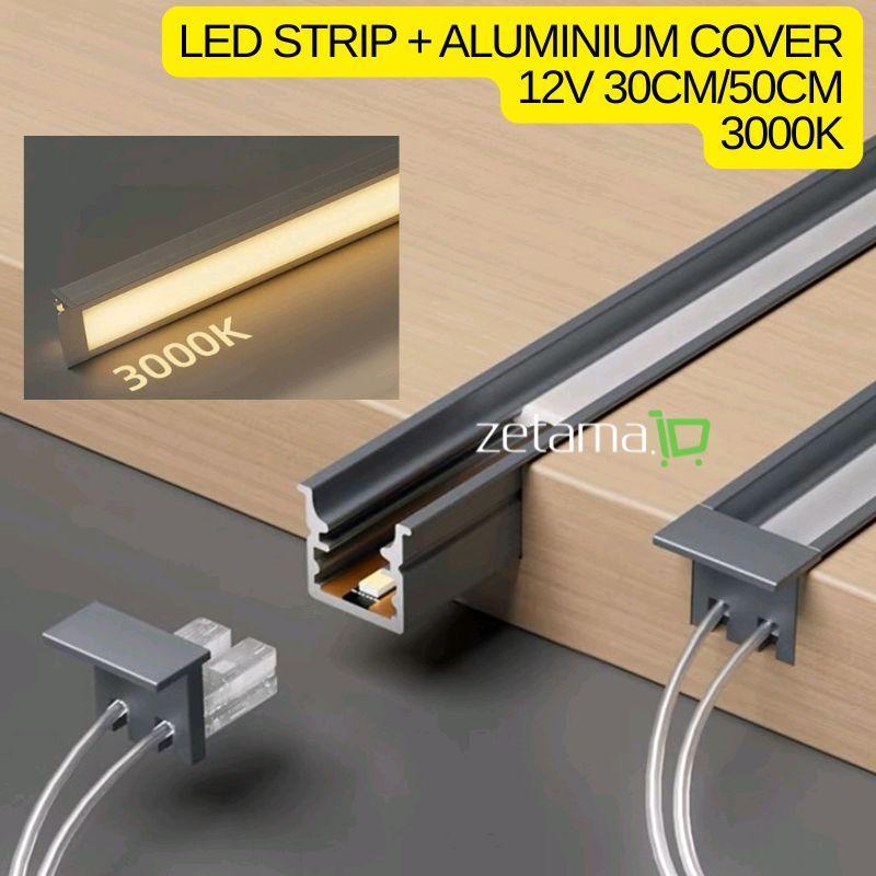 Lampu Led Strip + Cover Aluminium Set 12v Konektor Kabel 2m