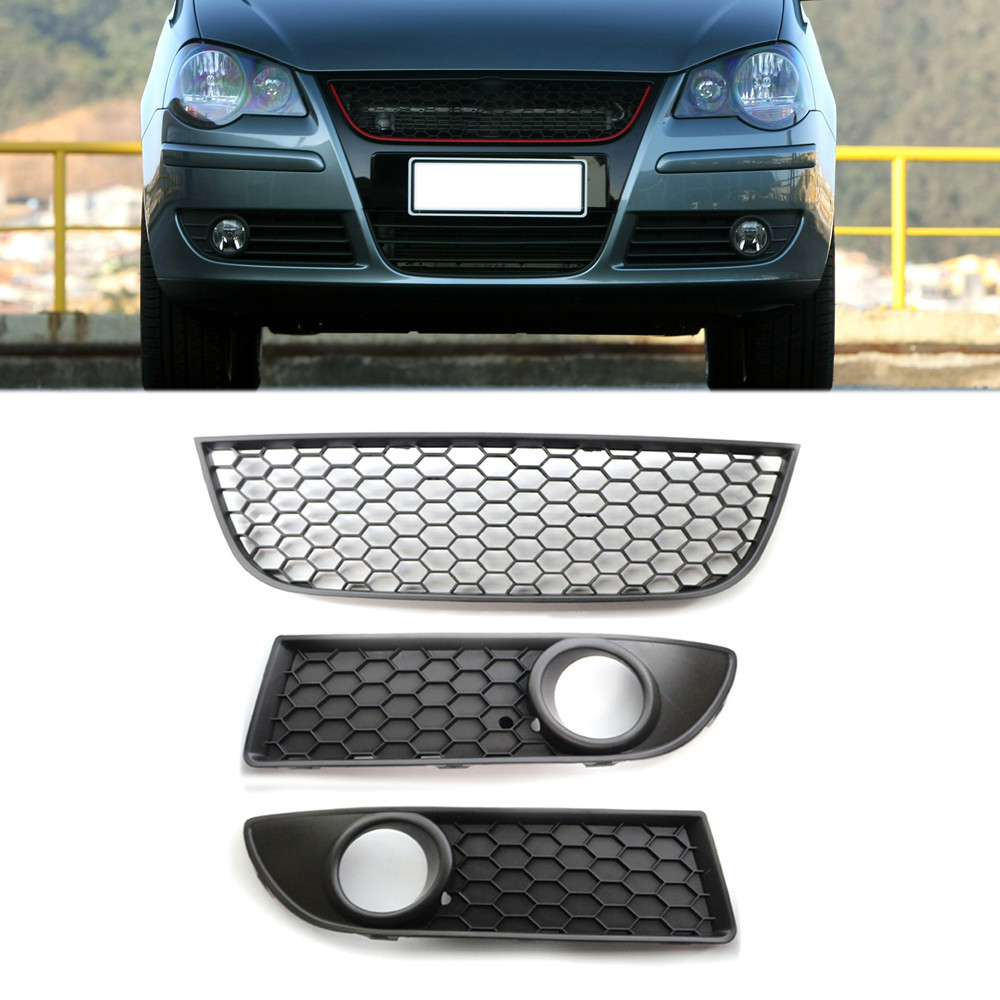 Car Fog Light Lamp Cover Bumper Grille Front Lower Bumper Center Grill For VW Polo MK4 9N3 2005-2009