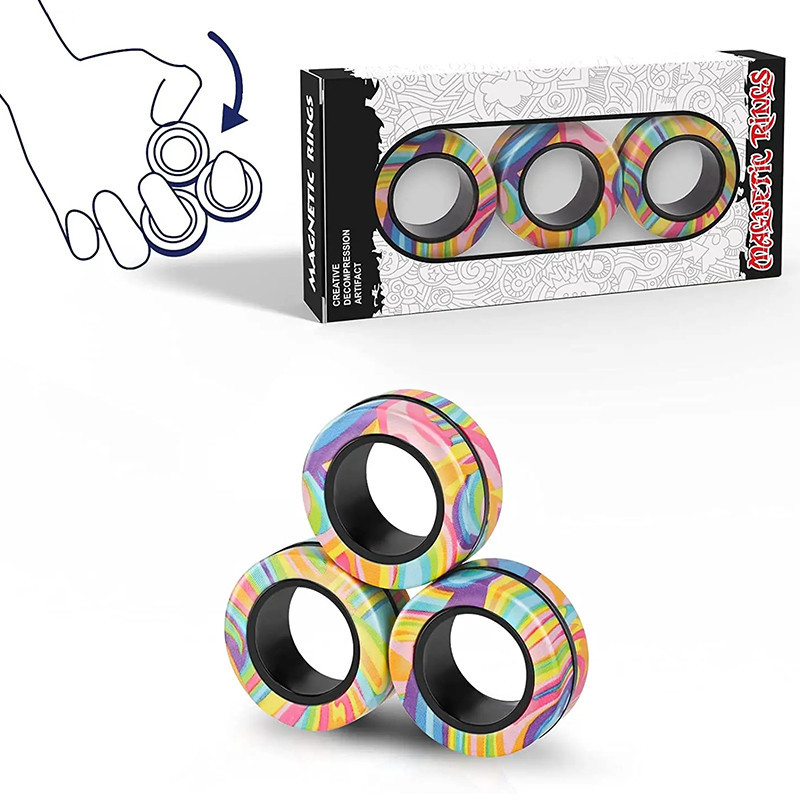 Magnetic Rings Fidget Toy Set Adult Fidget Magnets Spinner Rings Fidget Pack Great Gift for Adults T