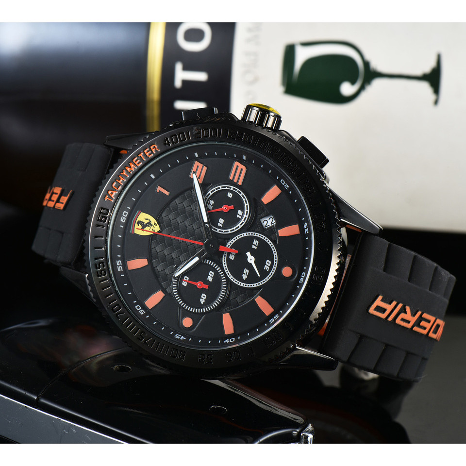 Ferrari Watch Fashion Quartz Car Logo Rubber Car Clock Men's Business Mechanical Watch For Ferrari 
