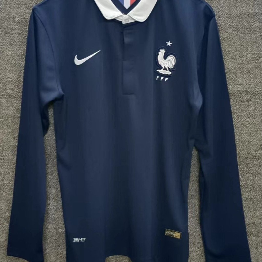 Jersey Sepak Bola Lengan Panjang Dewasa Retro 2014 Prancis T shirt pria